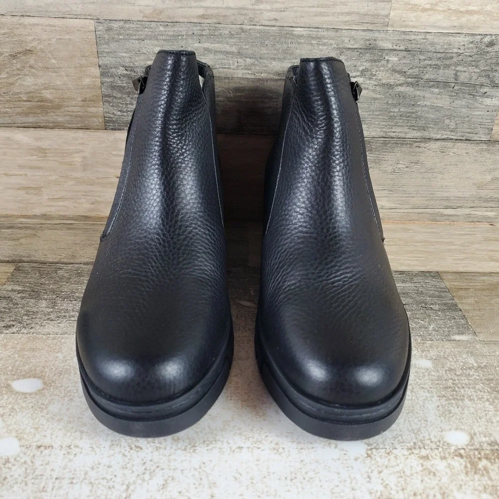 Vionic Uptown Sur Womens Bootie Sz 7.5 Black Leather Mid Top Side Zip Wedge Heel